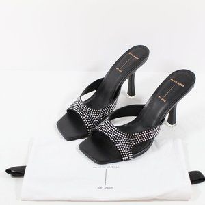 Black Suede Studio Thong Sandal - Black/Crystal Embellished 39.5EU/9.5US